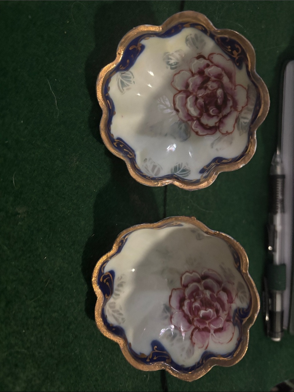 Vintage Floral Porcelain Dish Pair - Pink Rose Accent